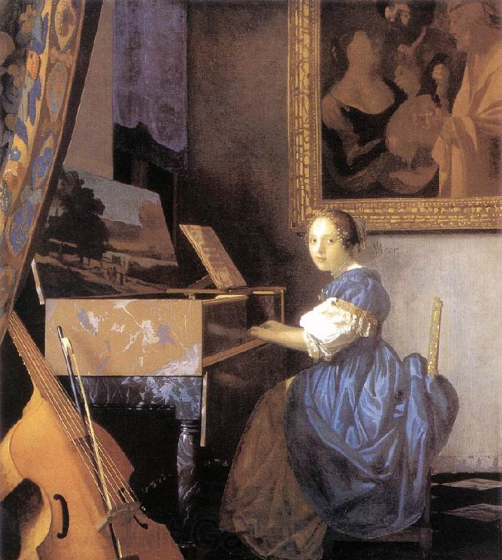 Jan Vermeer Lady Seated at a Virginal Norge oil painting art
